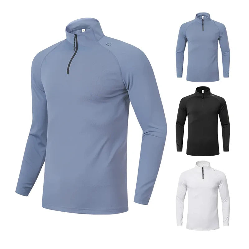 China Wholesale Dry Fit Gym 1/4 Quarter Zip Top Fitness Sport Men T-shirt Sportswear Long-Sleeved Men's Training Jogging Wear