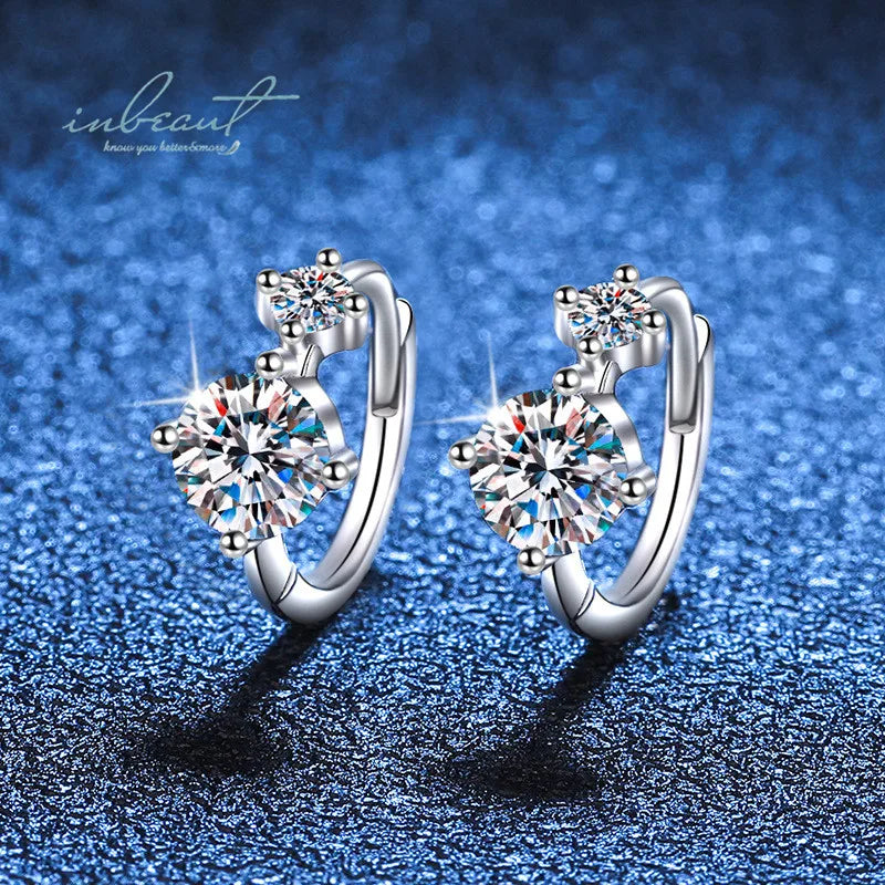 Silver 925 Original Diamond Test Past Total 1 Carat Brilliant Cut D Color Moissanite Wedding Stud Earrings  Women Fine Jewelry