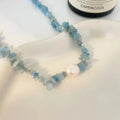 Instagram Wind Sea Blue Gravel Pearl Necklace Joyas De Acero Inoxidable Titanium Steel Non Fading Necklace Jewelry