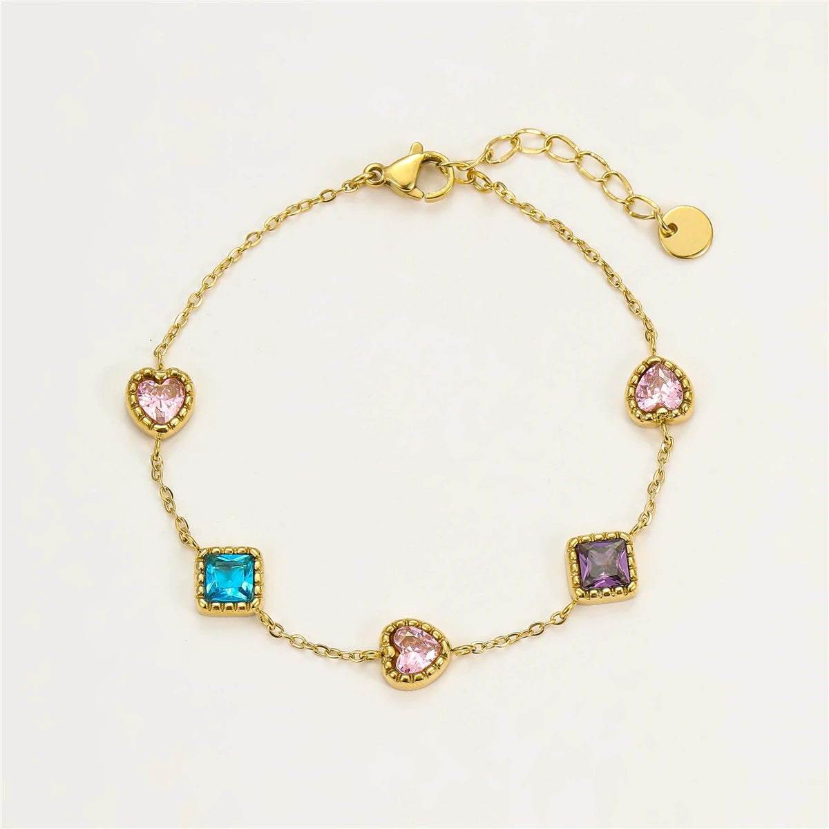 18K Gold Plated Luxury Stainless Steel Heart Crystal Bracelet for Women Waterproof Fine Jewelry Charms Fashion Charm Bracelets