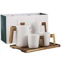 Nordic Style 5PCS Black White Ceramic Tea Cups Porcelain Coffee Sets Wooden Tray Hotel Household Handles Matcha Starter Kit