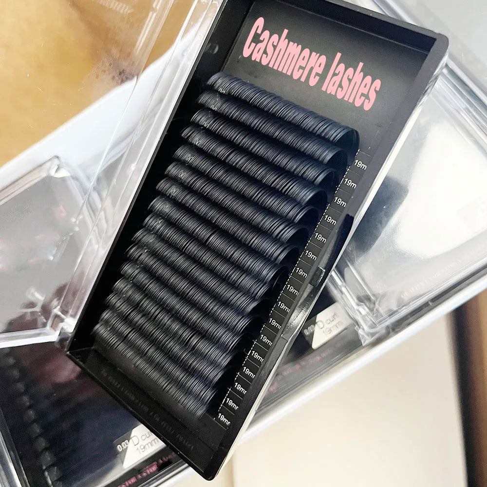 0.03 0.05  Premium Matte Dark Volume Lash Trays Soft Velvet Eyelash Extension Wholesale Private Label Cashmere Lash Extensions
