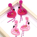 ASJEWELRY Handmade Bohemian Beaded Earrings for Women Boho Pink Raffia Beads Flamingo Earrings 2410 Ersw33