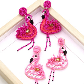 ASJEWELRY Handmade Bohemian Beaded Earrings for Women Boho Pink Raffia Beads Flamingo Earrings 2410 Ersw33