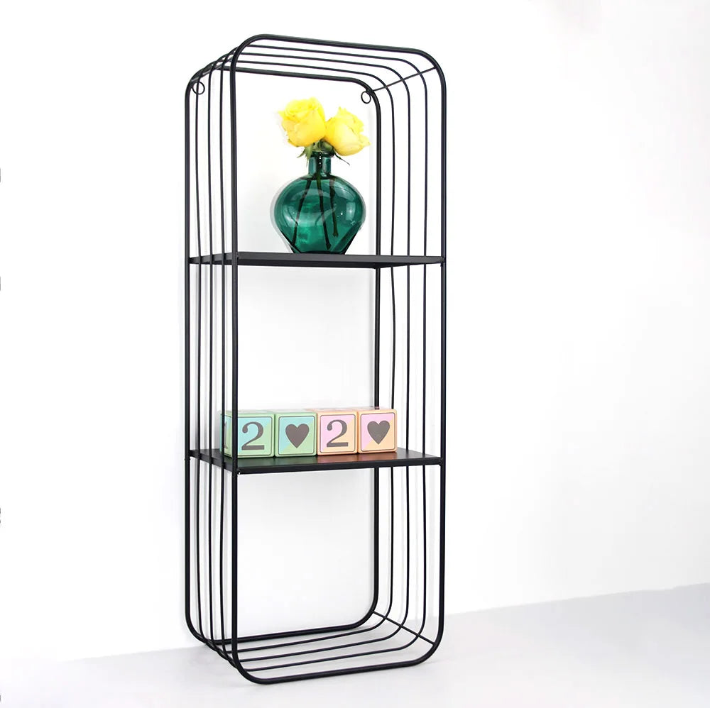 Rts Home Living Room Organizer Cube Shelf Black Metal Wall Mounted 3 Tier Shelves MegaBDM