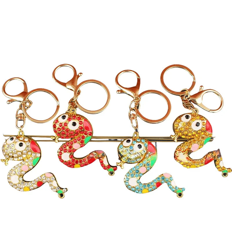 2025 Lucky Zodiac Snake Key Ring Cute Snake Keychain New Year Gift Rhinestone Keychain Fashion Bag Pendant