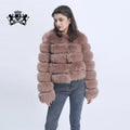 Women Winter Faux Fur Coat Striped Plush Warm Coat with Covered Buttons Soft Faux Fur Jacket for Cold Weather