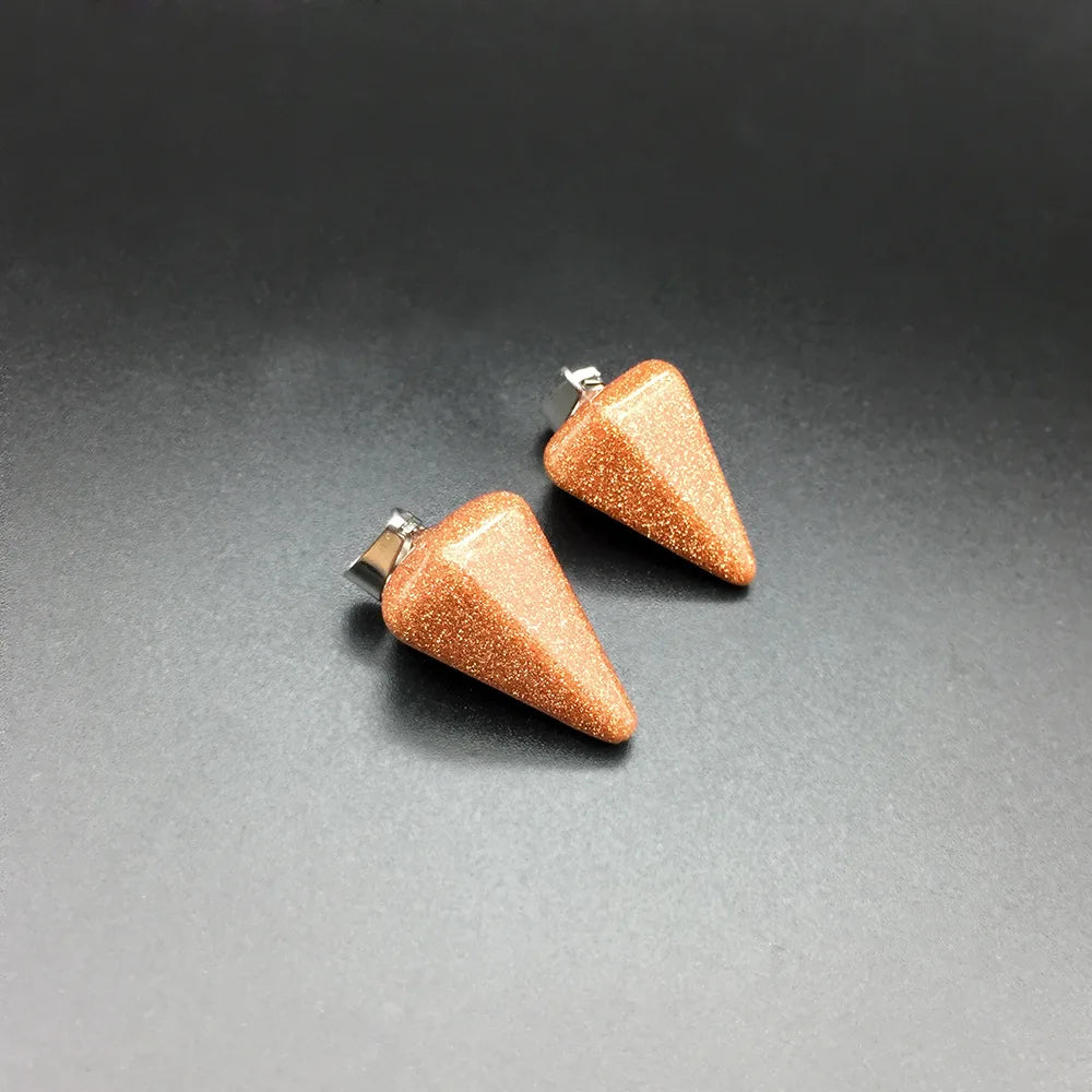 Hongzhuo Reiki Yoga Tini Pyramid Jewelry Natural Gold Sand Stone Dowsing Stone Pendulum Copper Chain Hexagonal Pendant Pendulum Jewelry