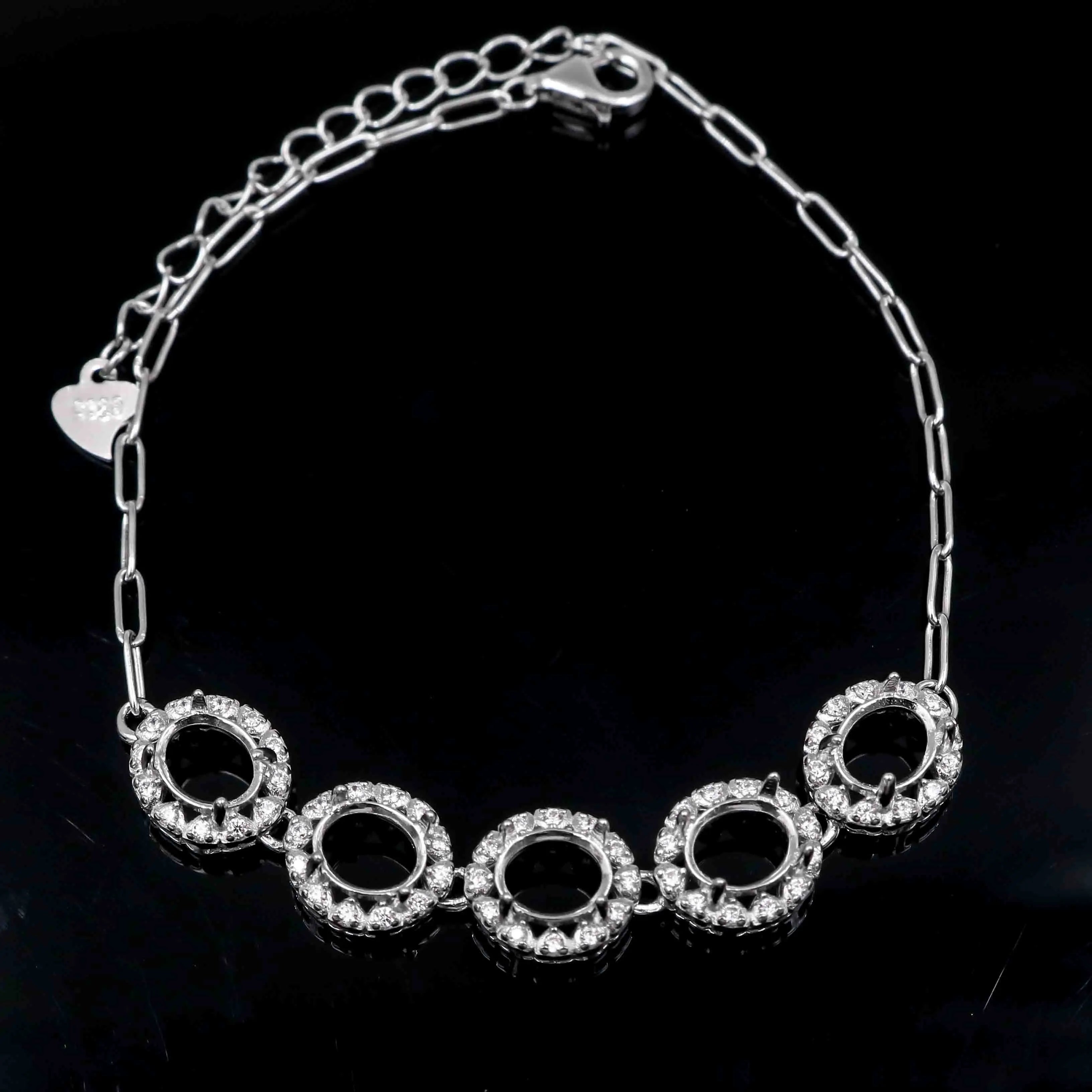 Sterling Silver 4*5/5*6mm Semi Mount Bracelet Empty Support Blank Setting S925 Base Holder Without Center Stone Inlay for DIY