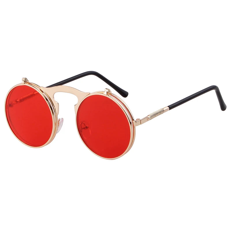 Retro Round Frame Metal Punk Steam Flip-up Sun Glasses Personality Fashion Sunglasses Men Women Eyeglasses Frames