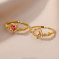 YWXS Wholesale Cubic Zirconia Pink Red Heart Rings Cz Crystal Fairy Teen Girls Women Ring Daily Wear Jewelry Accessories Women