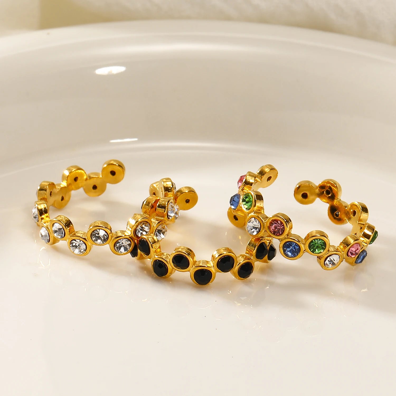Sweet Cool Irregular Set Gemstone Open 18k Gold Plated Rings Women's Daily Versatile Temperament Stainless Steel Ring Wholesale