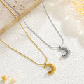 MECYLIFE Minimalist Stainless Steel 18K Gold Plated Crystal Necklace Women Fashion Diamond Crescent Moon Necklace MegaBDM