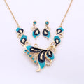 New Arrival 2pcs Fashion 18k Gold Zircon Banquet Butterfly Flower Necklace Earring Jewelry Sets St