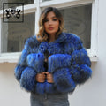 2022 Wholesale Fluffy Fur Fox Coat Custom Color Real Raccoon Cropped Fur Coat