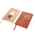 Promotion Custom Printed Logo A5 Notebook Wooden-Look Leather Hardcover with Ribbon Mark Stylish Note Book