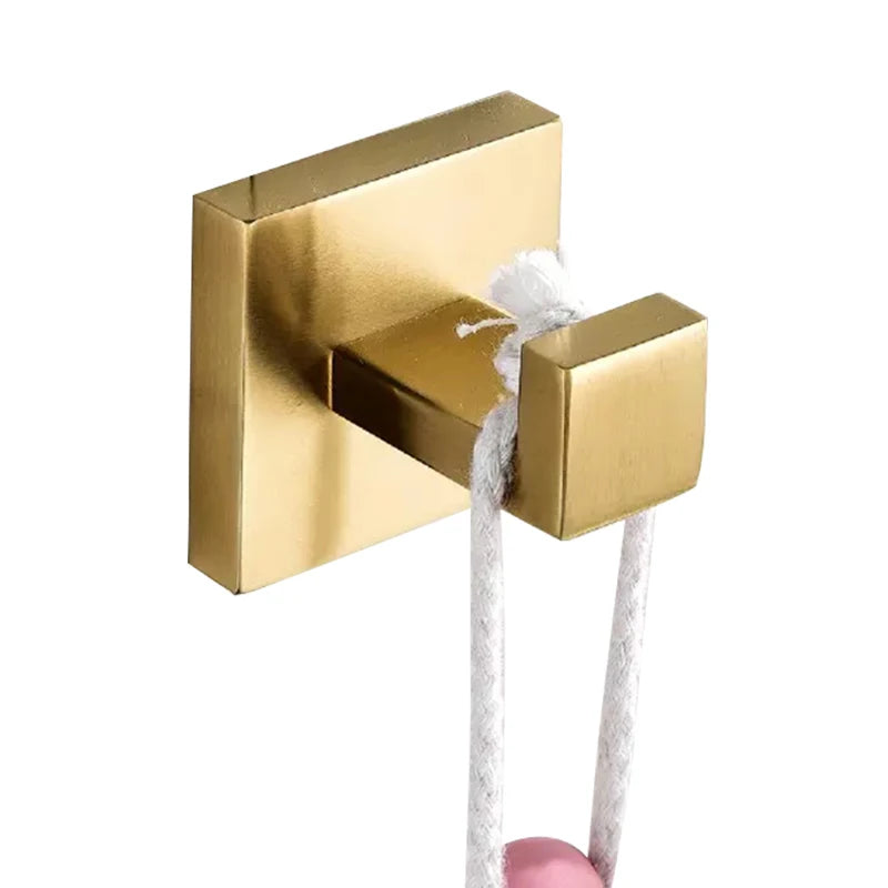 Modern Stainless Steel Gold Bath Towel Hook Square Design Wall-Mounted Eco-Friendly Easy Clean for Bathroom