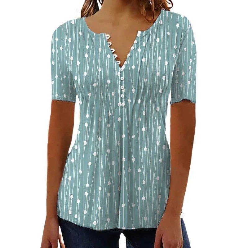 Women's Fashion Ladies Tops Spring Summer T-shirt Short Sleeve V-neck Dot Oversized Printed Shirts Female