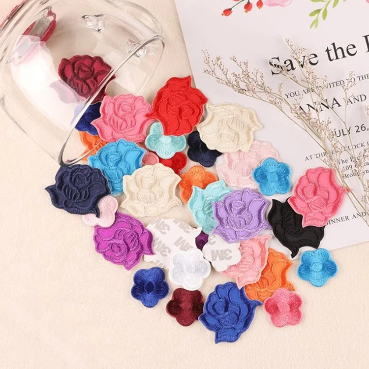 Ready to Ship Rose Plum Blossom Flower Self-adhesive Embroidery Patches for Clothing Notebooks