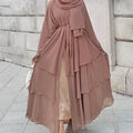 12 Colors Dubai Turkey Kaftan Cardigan Muslim Dresses 3 Layers Chiffon Solid Open Abaya Kimono Islamic Clothing