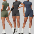 Custom logo Women's Zip up Yoga Shorts Bodysuits Fashion Fitness One Pieces Sports Rompers Athletic Yoga Jumpsuit for Women