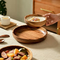 Wooden Plate High-value Household Solid Wood Cake Dessert Fruit Round Tray Deep Plate Wooden Fruit Bowl
