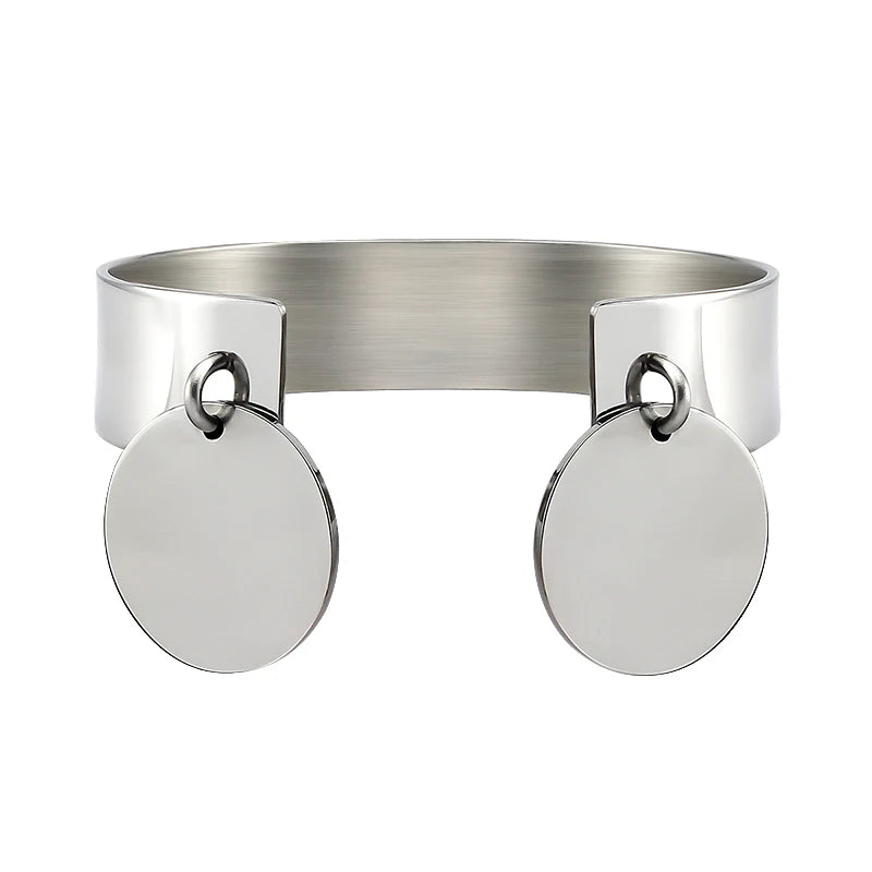 Punk Smooth Surface Bracelets & Bangles for Women Silver Round Charms Stainless Steel Armband Female Bangle Bracelet