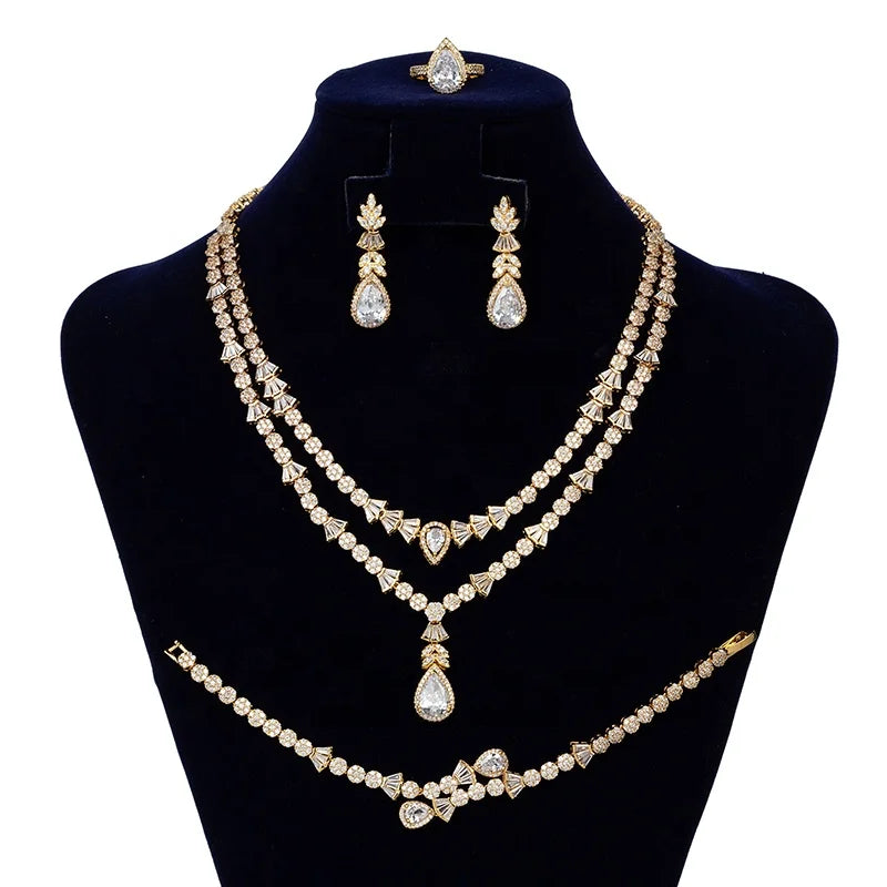 Echsio Fashionable Wedding Bridal Jewelry Set Wholesale Party Prom Copper Cubic Zircon Accessory Drop Shipping for Women CNY0055