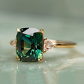 Huitan S925 Gold Plated Vintage Rings for Hot Selling Square Design Green Crystal Zircon Sterling Silver Finger Rings for Women