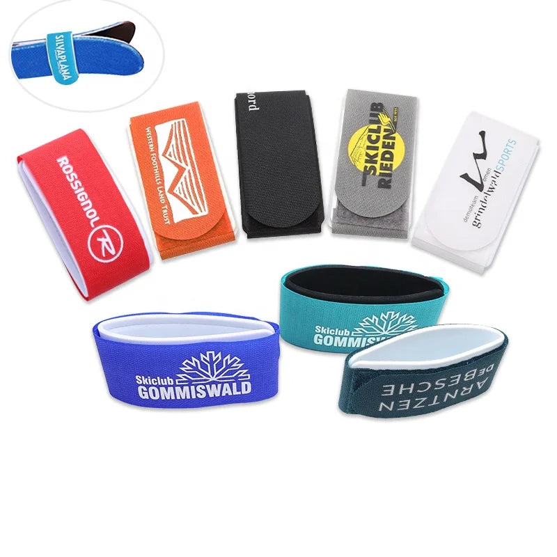 Factory Manufacturer Custom Colored Printing Eco-Friendly Self-Adhesive Polyester/Nylon Hook Loop Ski Strap for Winter Skiing