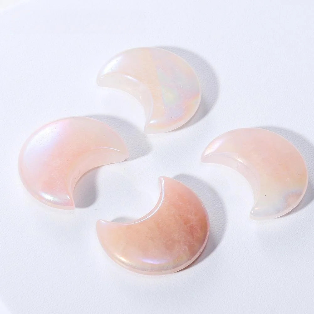 Factory Price Gemstone Crafts Natural Angel Aura Rose Quartz Crystal Moon Carving for Gift