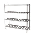 Stainless Steel Heavy Duty Double Sided Clothing Display Rack With Four Shelves Floor Mount Pre Assembled