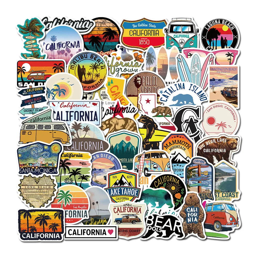 50Pcs California Scenery Graffiti Stickers Luggage Die-Cut Stickers