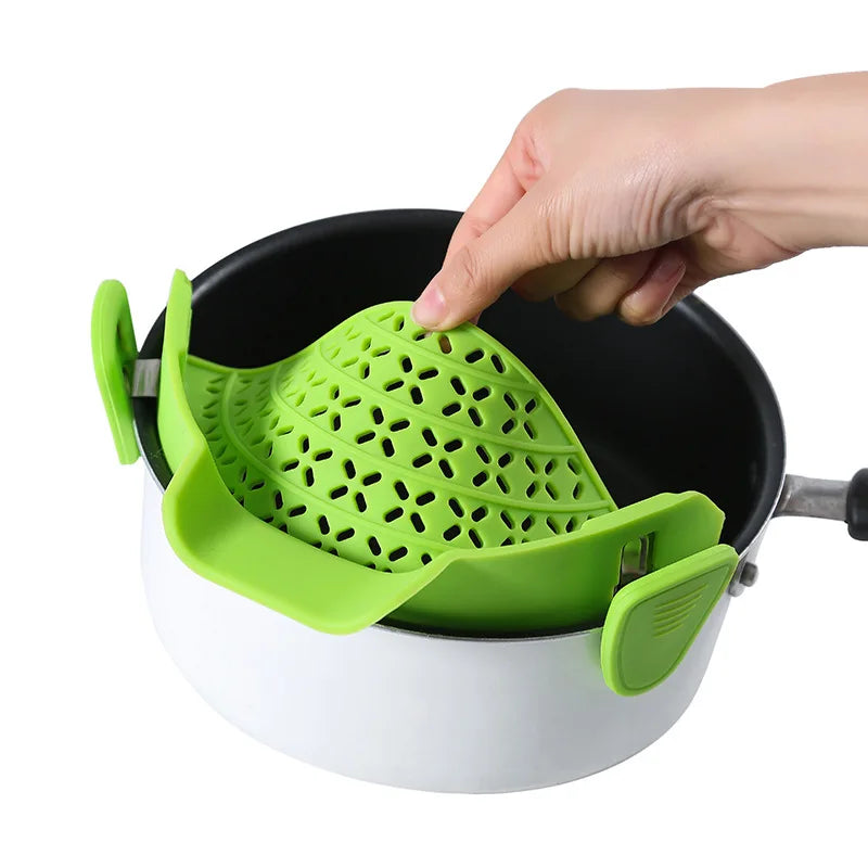 Kitchen Snap N Strain Pot Strainer and Pasta Strainer - Adjustable Silicone Clip on Strainer for Pots Pans and Bowls
