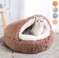 Cozy Pet Plush Donut Bed Faux Fur Round Cat Bed Cave with Cover for Small Animals' Deep Sleep Solid Pattern