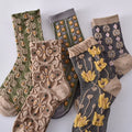 Wholesale Cotton Custom Socks Retro Three Dimensional Relief Socks Women's Mid Tube Trend Autumn Winter Style Sweet Stock