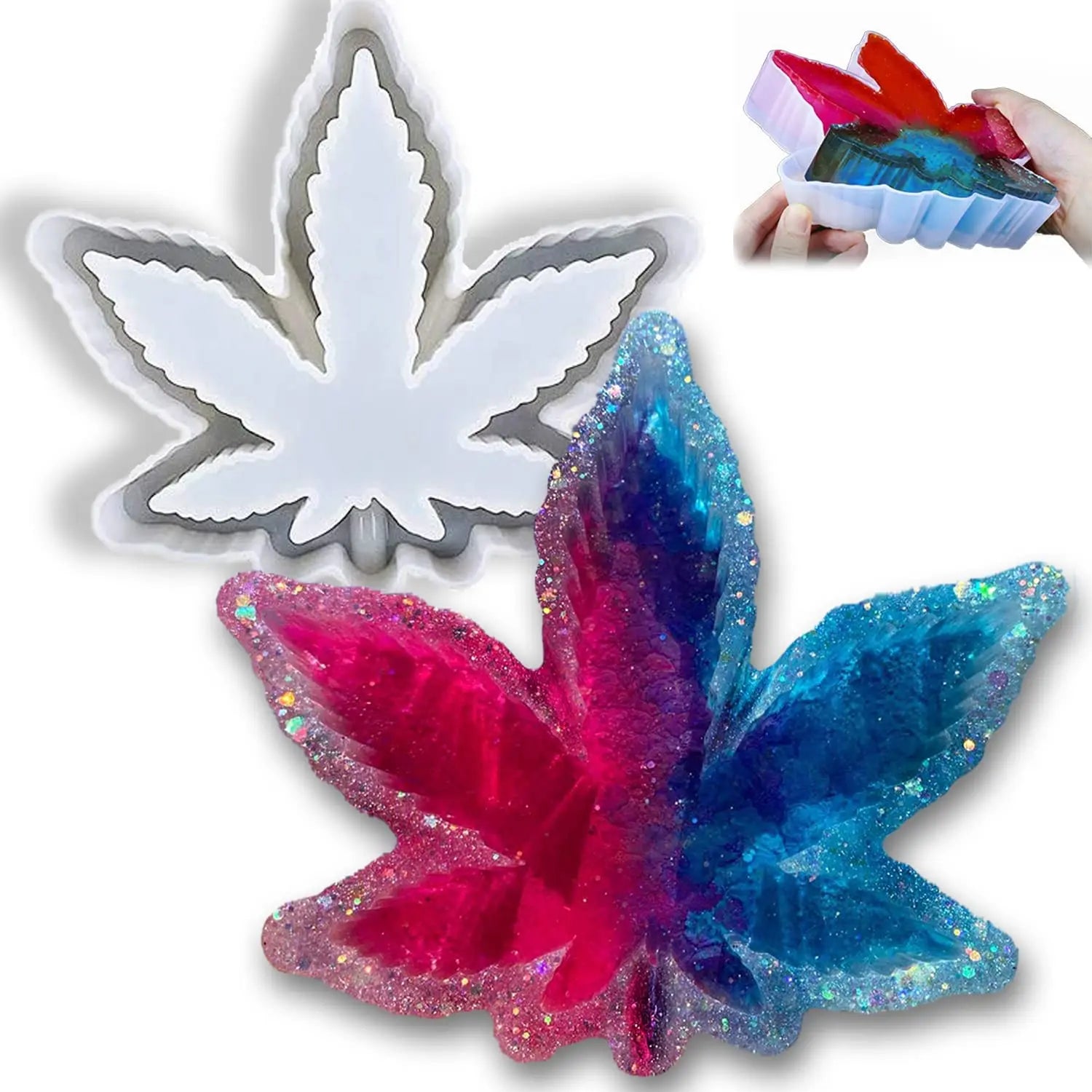 Flexible Silicone Mold for Ashtray and Jewelry Storage Box Weed Leaf and Maple Leaf Design Resin Advantage