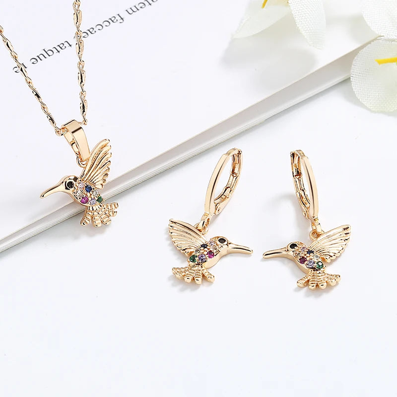 Zirconia High Quality Fashion Luxury Necklace and Earrings for Women Wedding Gold Plated Jewelry Set
