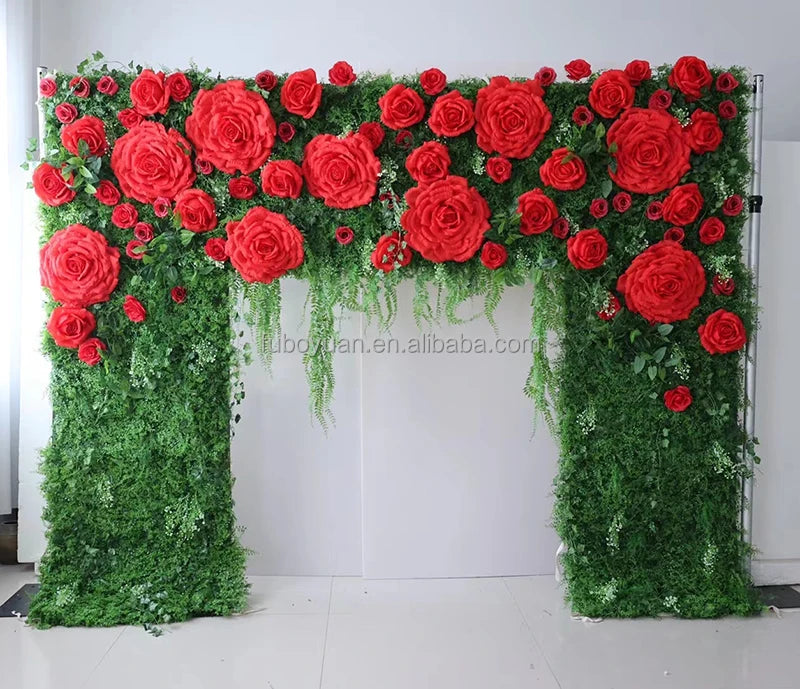 Home Bedroom Party Outdoor Wedding Decor Mixed Color Big Silk Rose Head Flower Wall Panel Large Artificial Flower Wall Backdrop