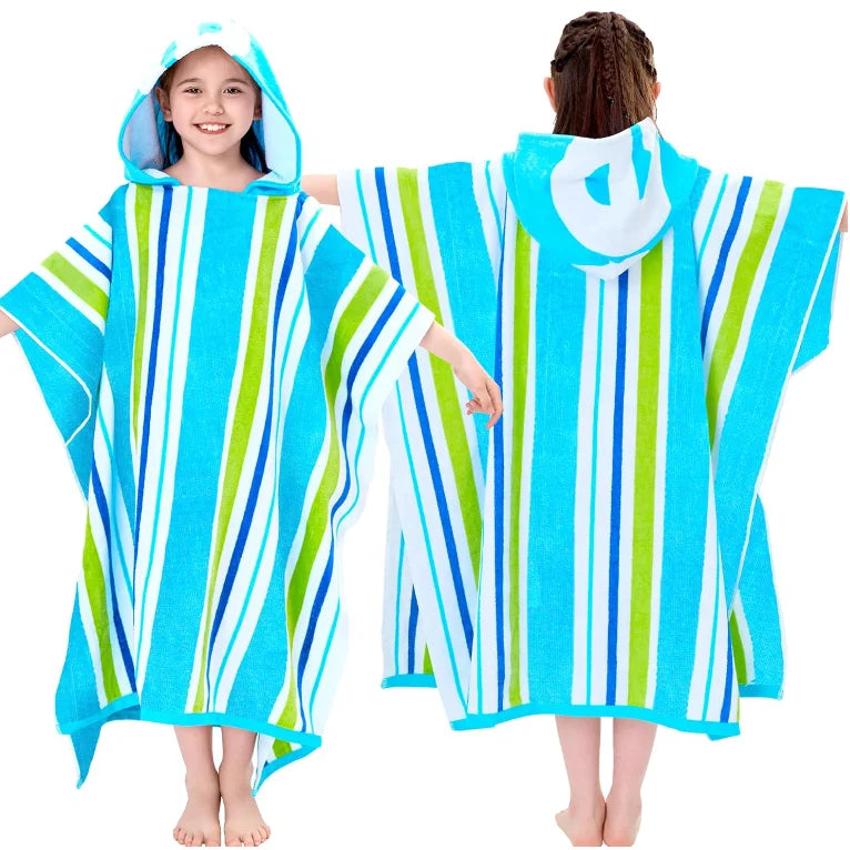 Custom Kids Multi-color Hooded Changing Towel Poncho Quick Dry Cotton Beach Surf Poncho