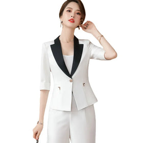 S-4XL New Spring/Summer Leisure Mid Sleeved Small Suit Coat Women's Work Dress Formal Set Blazer+pants/Blazer+Skirts