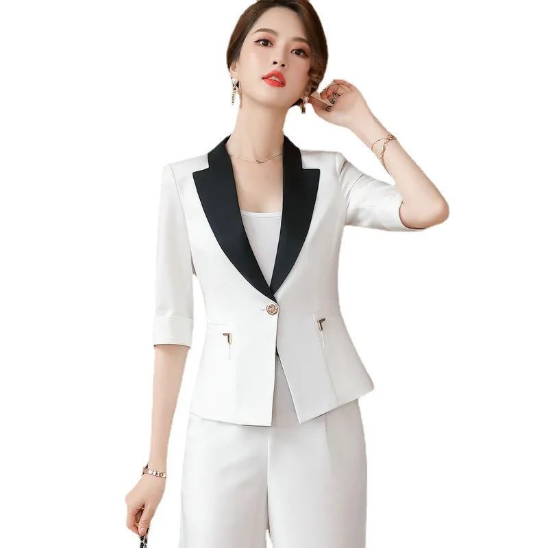 S-4XL New Spring/Summer Leisure Mid Sleeved Small Suit Coat Women's Work Dress Formal Set Blazer+pants/Blazer+Skirts