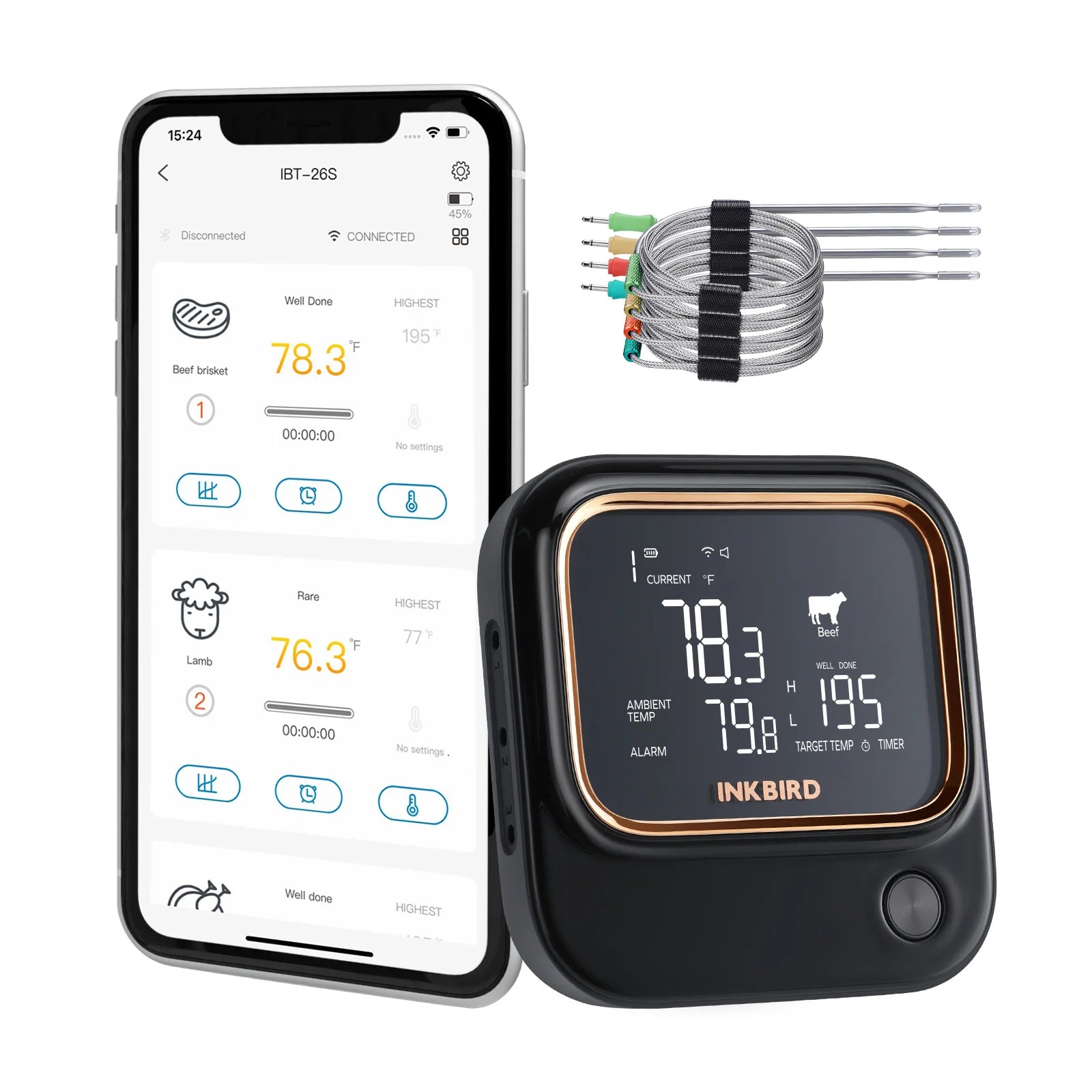 INKBIRD IBT-26S Digital Meat Thermometer with Adjustable Brightness