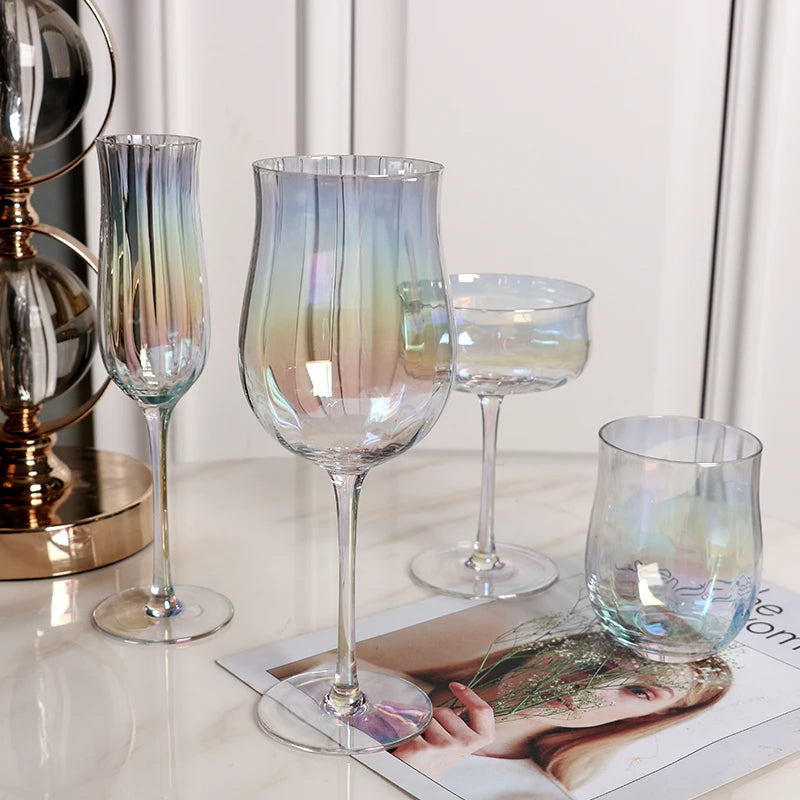 New Arrival Handmade Mediterranean Style Crystal Clear Mouth Blown Goblets Custom Color Medusa Pattern Glass Collection Pearls