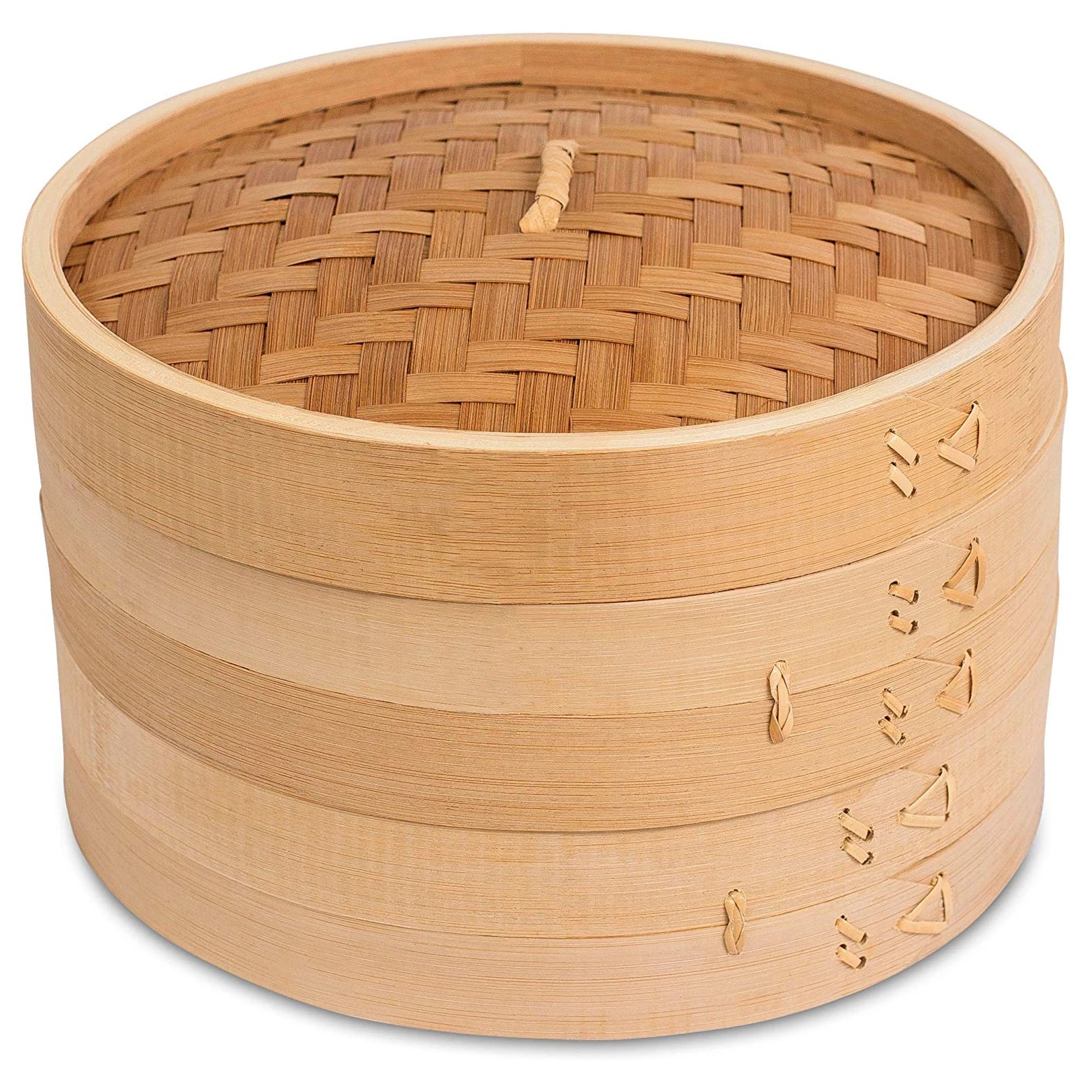 Handmade 10 Inch 2-Tier Natural Bamboo Steamer Basket with Accessories Classic Traditional Craft Design Factory Direct