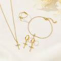 Factory Design Gold Plated Stainless Steel 18K PVD Trendy Cross Natural Stone Open Ring Necklace Earrings Bracelet Set