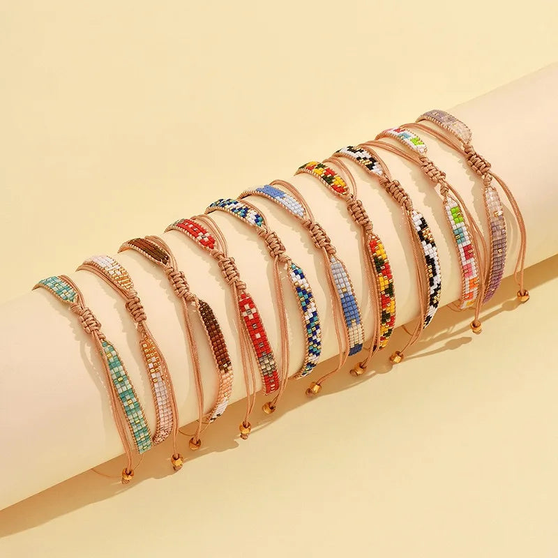 Handmade Bohemian Style Miyuki Woven Geometric Pattern Wrap Bracelet for Women Colorful Fashion Summer Jewelry Gift