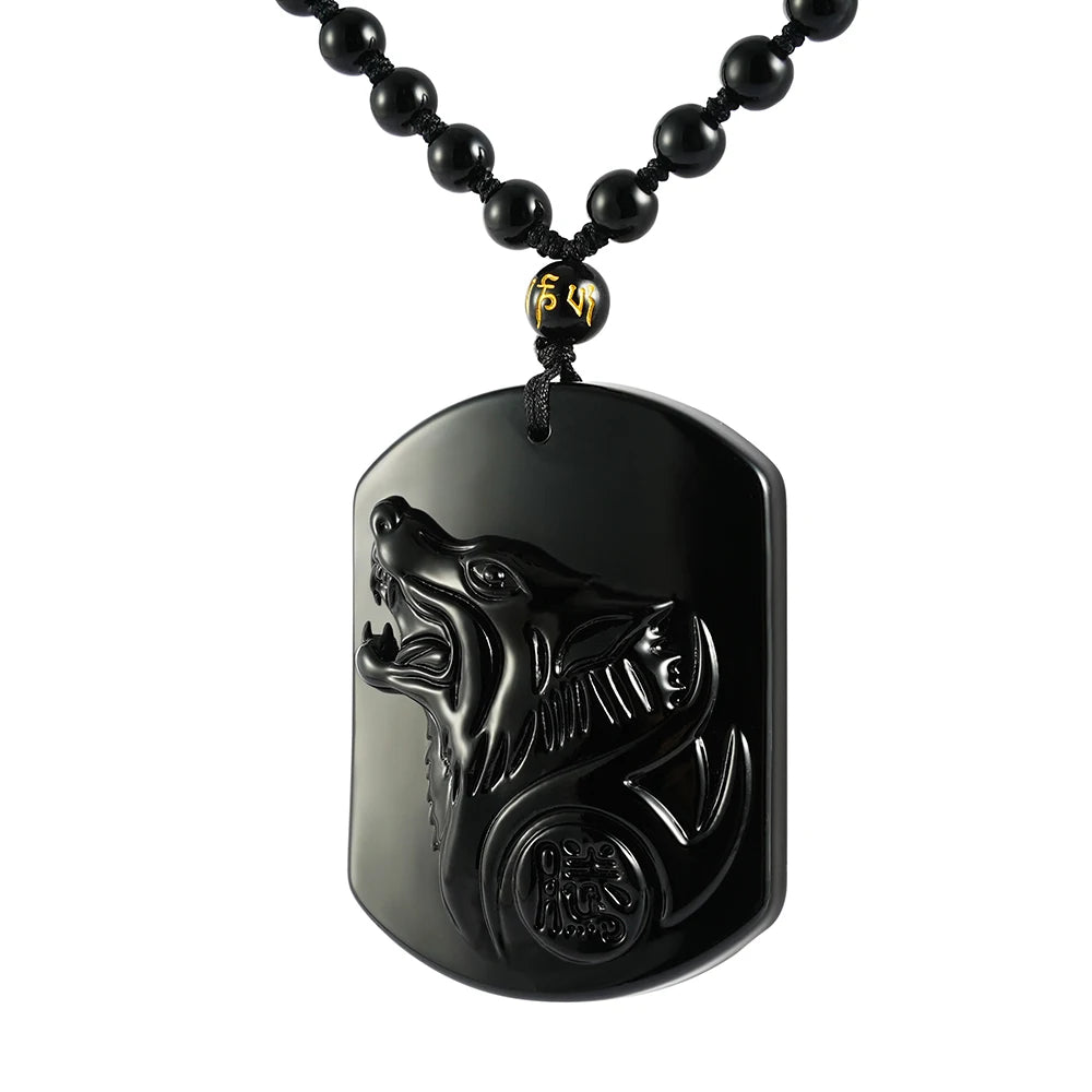 Obsidian Wolf Totem Pendant Men and Women Safe Jade Pendant  Personality Pendant