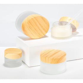 Free Sample Wholesale 5g 15g 30g 50g 100g Eco Cosmetic Containers Matte Beauty Gel Jar Frosted Glass Cream Jar With Bamboo Lid