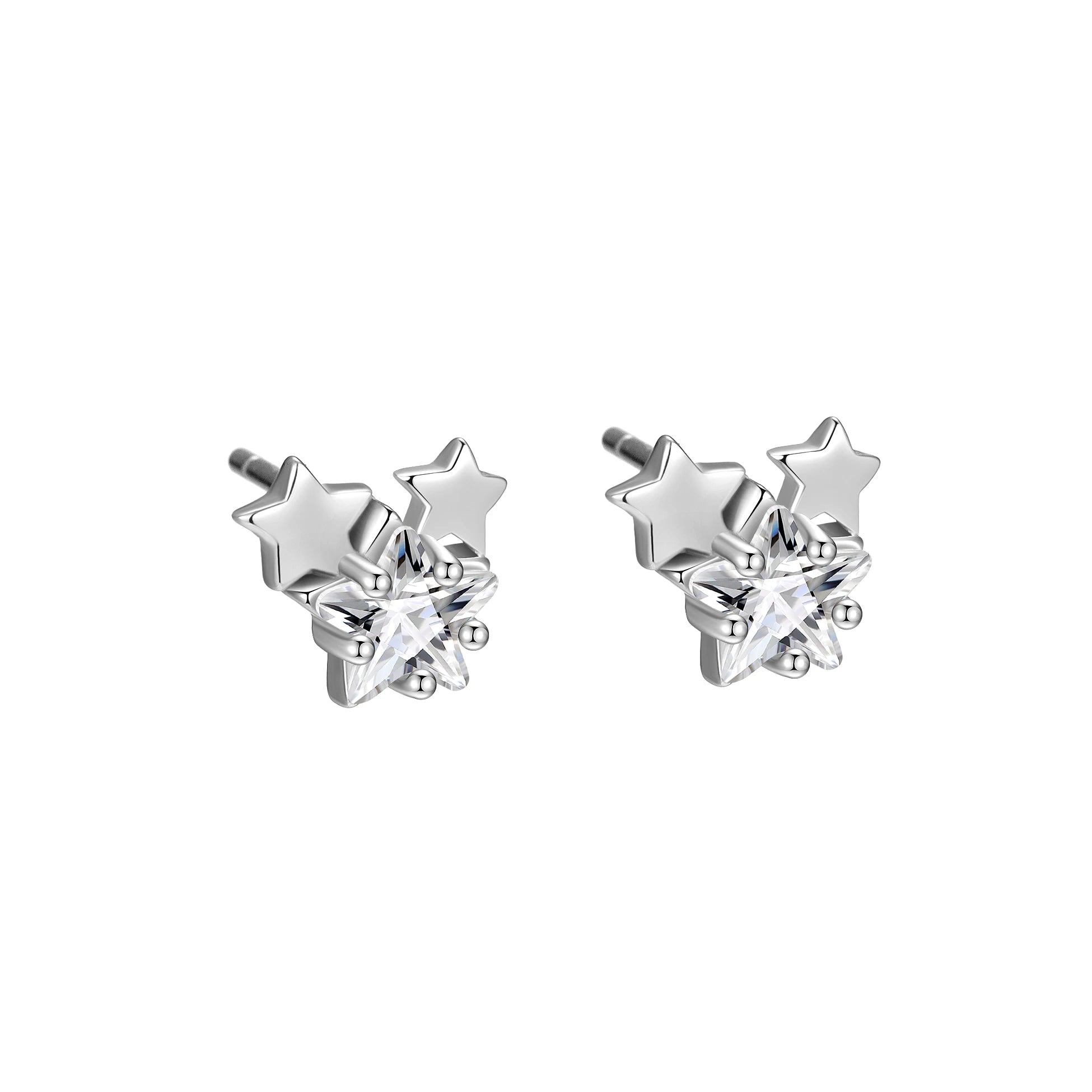 Simple Star Earrings 925 Sterling Silver Cubic Zirconia Diamond Gold Stud Earrings Set for Women Fine Cute Jewelry Wholesale